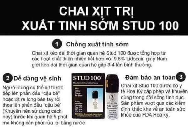 Chai Xịt Stud100 - Xịt chống xuất tinh sớm. kéo Dài thời gian quan hệ